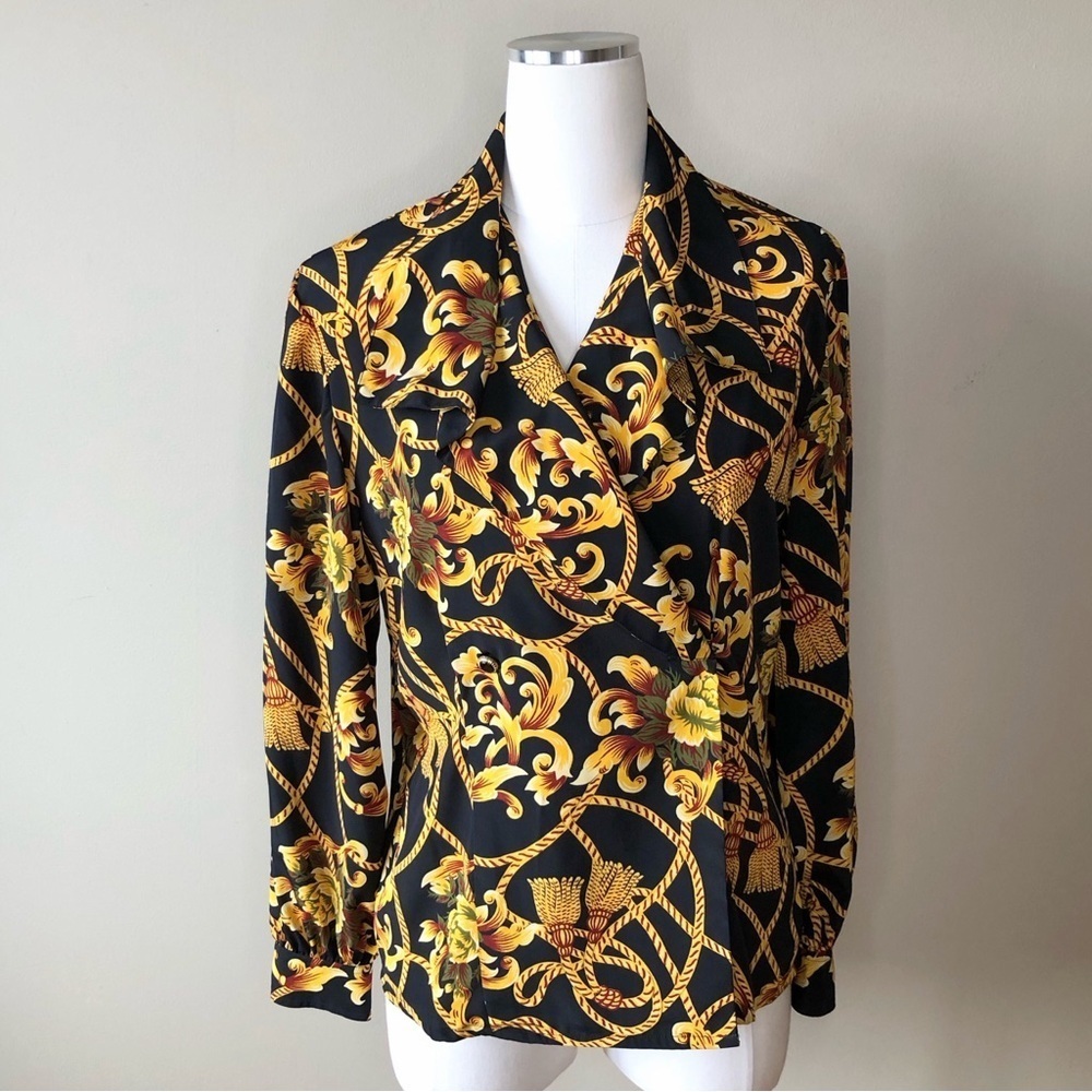 Vintage 80's black and gold Versace Look Top Blouse M